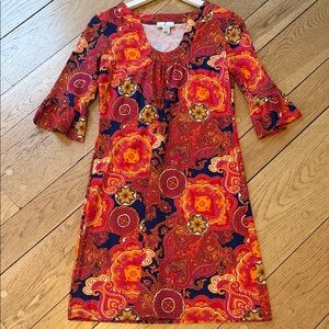Jude Connally Paisley Shift Dress in Red, Orange & Navy